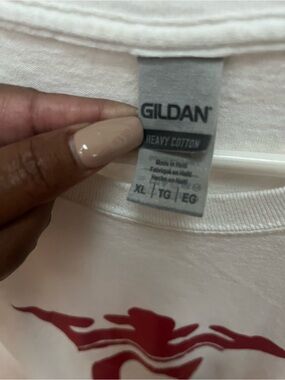 Gildan White Tee with Red Graphic Flame Design